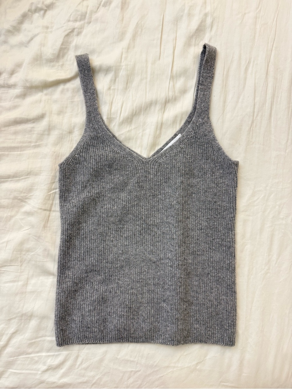 White + Warren Cashmere Ribbed V-Neck Tank - Gray Heather